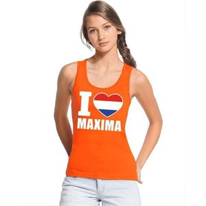Oranje I love Maxima tanktop shirt/ singlet dames - Oranje Koningsdag/ Holland supporter kleding M