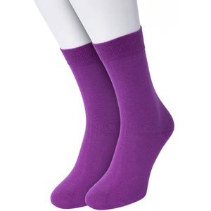 Bonnie Doon Basic Sokken Dames Paars maat 36/42 - 2 paar - Basis Katoenen Sok - Gladde Naden - Brede Boord - Uitstekend Draagcomfort - Perfecte Pasvorm - 2-pack - Multipack - Effen - Crocus - OL834222.11