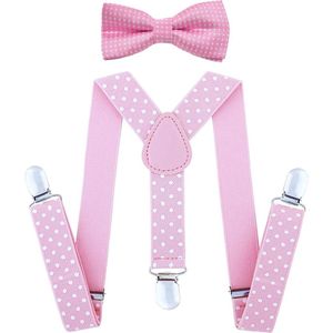 Fako Fashion® - Kinder Bretels Met Vlinderstrik - Stippen - 65cm - Roze