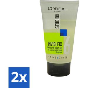 2 x L'Oréal Studio Line Invisi Fix 24H Clear & Clean Gel Strong 150 ml - Haar Gel - Haar Fixatie - L'Oréal Paris - Studio Line - Invisifix