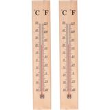 Thermometer - 2x - voor binnen en buiten - hout - 40 x 7 cm - Celsius/Fahrenheit