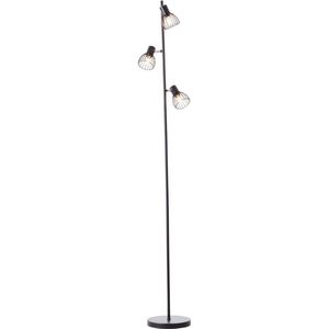BRILLIANT lamp, Blacky vloerlamp 3-vlams zwart mat, 3x D45, E14, 25W, met voetschakelaar