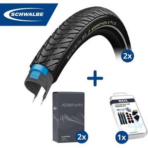 Fietsband - Schwalbe - Buiten- & binnenbanden (2x2 stuks) - Marathon E-Plus & SV17E - 28 inch x 1.40 - 2.00 - 60 mm - Met plaksetje