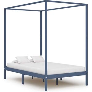 vidaXL Hemelbedframe - Massief Grenenhout - Grijs - 120x200 cm Massief Houten Bed - Hemelbed - Grijs Bed - Tweepersoons Bed - Kinderkamer Meubels - Slaapkamers