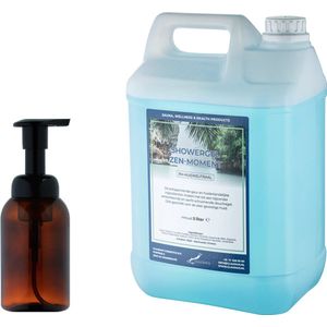 Zeepdispenser 300 ml amber bruin hervulbaar + 5 liter Showergel Zen Moment navulling