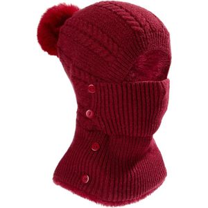 Warme gebreide muts met nekwarmer en gezichtsmasker voor dames - Rood, maat M Washing Machine