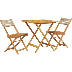 vidaXL Bistroset - Bistrosets - Loungeset - Tuinset - 3-delige Bistroset poly rattan en massief hout beige
