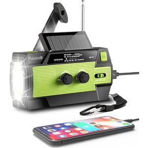 Draagbare Noodradio met Solar Opladen en LED Zaklamp - 4000mAh Powerbank en SOS Alarm
