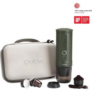 Outin Nano reis cadeauset - draagbare elektrische espressomachine met beschermkoffer - verwarmt water - capsules & gemalen koffie - 20 bar - draagbare koffiemachine - reis & camping koffiezetapparaat 12 volt