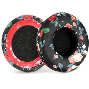 Vervangende Oorkussens voor Draadloze On-Ear Hoofdtelefoons - Zwarte Bloemen, Memory Foam en Eiwit Leer