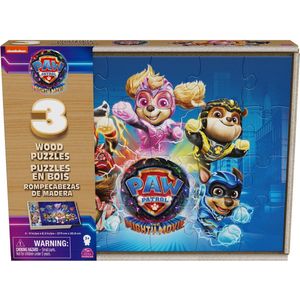 PAW Patrol The Mighty Movie - 3 houten puzzels - 24-delig in opbergdoos