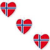 Set van 3x stuks hangdecoraties hartjes Noorwegen 14 cm - Noorse vlag EK/WK landen versiering