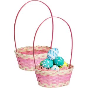Home & Styling Rieten mandje met hengsel - 2x - roze - 20 x 38 cm - Opbergen - Paaseieren mandje