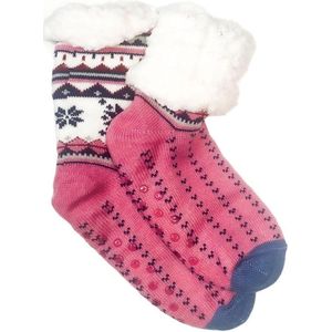 Merino schapen Wollen sokken - Roze met Sneeuwvlok - maat 35/38 - Huissokken - Antislip sokken - Warme sokken – Winter sokken