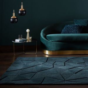 Flycarpets Shard Modern Laagpolig - 100% Wol - Geo Vloerkleed - Petrol - 200x290 cm