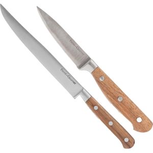 5Five schil/snijmessen set Elegancia - set van 2x stuks - 34 en 29 cm - acacia hout