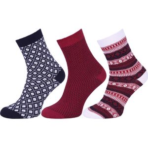 3x Rode en marineblauwe damessokken / 37-42