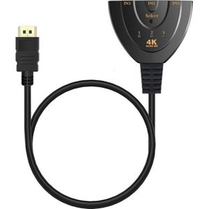 4K HDMI 1.4 Splitter Switch - 3 in naar 1 uit - 4K 1080p Ultra HD - 3D - ARC - High Speed Internet 10.2Gbit/s Indicatie LED + Pigtail - Zwart - DigiTech® NIEUWE VERSIE 1.4B ALS BESTE GETEST