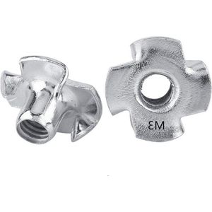 Four Pronged T-Shirt Nuts Zink Carbon Staal - Houtbewerking Meubelmoeren - M3 M4 M5 M6 M8 - 10 Stuks