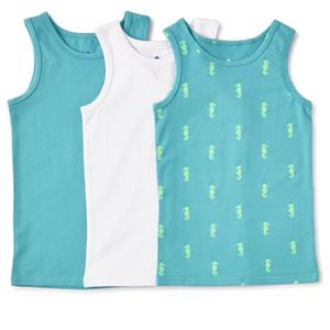 Little Label - Onderhemd Jongens - Wit - Zachte BIO Katoen - 3 Stuks - Dierenprint