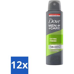 12 x Dove - Deodorant - Extra Fresh for Men - Frisse geur en bescherming - 150 ml - Dove Deodorant - Deodorant Spray - Anti-transpirant - Mannen Deodorant - Langdurige Bescherming