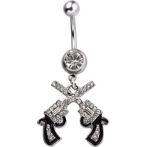 Fako Bijoux® - Navelpiercing - Pistool Duo - Wit