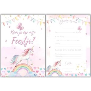 Uitnodiging Kinderfeestje Unicorn - 10 stuks Incl Enveloppen - Uitnodiging Kinderfeestje Meisje - Uitnodiging Kinderfeestje Eenhoorn - Unicorn Uitnodiging Kinderfeestje - Kinderfeestje - Uitnodiging Eenhoorn