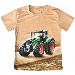 T-shirt met tractor Fendt, camel, full colour print, kids, kinder, maat 92, stoer, trekker, mooie kwaliteit!
