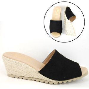 Stravers - Espadrille Slippers Maat 44 Zwart Suede Grote Maten Muiltjes met Sleehakken