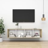 The Living Store Tv-meubel - Sonoma eiken en wit - Materiaal- spaanplaat - Afmetingen- 37 x 37 x 142.5 cm - Montage vereist