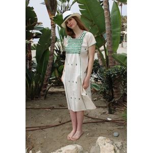 TACUATE 02 Lichte-Luchtige Zomerjurk met handborduurwerk, Gebroken Wit, One Size