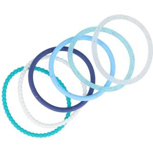 Haarsoires Haarelastieken basic - Siliconen anti-slip - Wit blauw - Set van 6 - Eenvoudige Haar Elastieken voor Dagelijks Gebruik