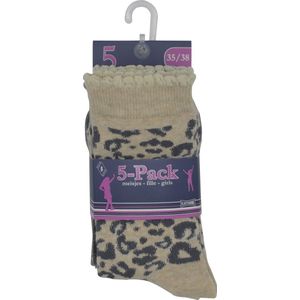 Meisjes sokken 5-PACK - fantasie -grijs/ecru - maat 31/34 - 90% katoen naadloos