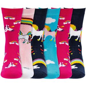 Kindersokken | Antislip zool | Badstof gevoerd | Thema: Eenhoorn | Maat: Diverse maten | 6 paar