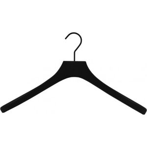 [Set van 10] Luxe matzwart gelakte massief houten kledinghangers / garderobehangers / jashangers / kapstok hangers met een massief zwarte haak en mooie bredere schouders voor jassen, truien, vesten en colberts