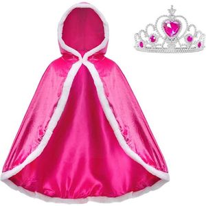 Elsa cape roze Elsa jurk bont 140-146 (150) prinsessenjurk verkleedkleding + kroon