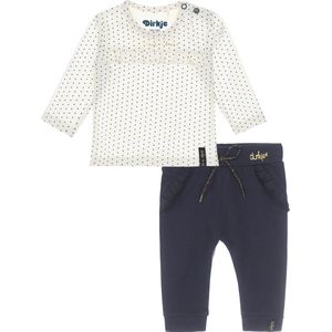 Dirkje Bio Basic SET(2delig) Navy broek, Off white shirt met stip - Maat 74