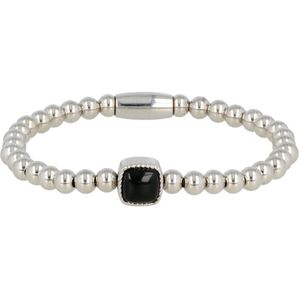 My Bendel Zilverkleurige elastische damesarmband Onyx edelsteen - Zilverkleurige armband met Onyx edelsteen - Met luxe cadeauverpakking