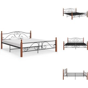 vidaXL Metalen Bedframe - Donkereikenhout - 210 x 207 x 90 cm - Zwart - Bed