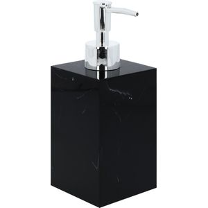 QUVIO Zeepdispenser met marmerlook - 500 ml - Kunststof - Zeepdispensers - Badkamer accessoires - Toilet accessoires - Keuken accessoires - Kunststof - Zwart met zilver en wit - 7,5 x 7,5 x 19 cm