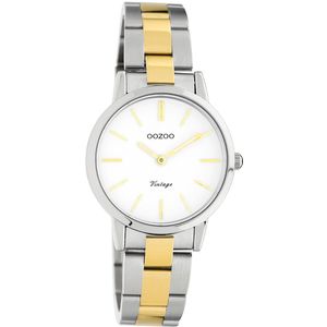 OOZOO Timepieces - Zilverkleurige horloge met zilver/goudkleurige roestvrijstalen armband - C20112