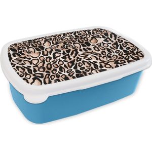 Broodtrommel Blauw - Lunchbox - Brooddoos - Panterprint - Bruin - Zwart - Vlekken - 18x12x6 cm - Kinderen - Jongen