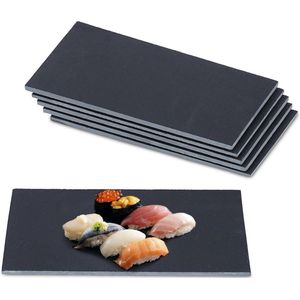 Borrelplank Leisteen Serveerplank Set van 6 - Kaas Worst Desserts Sushi Antraciet 30 x 10 cm