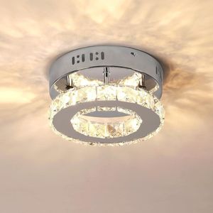 Goeco Plafondlamp - 20cm - Klein - 12W - LED - Kristallen - Ronde - Inbouwverlichting Kroonluchter - Zilveren - Warm Wit - 3000K - Voor Slaapkamer, Hal, Keuken, Eetkamer