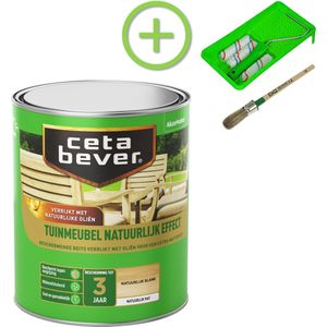 CetaBever - CetaBever Tuinmeubel Beits - Natuurlijk Effect - Mat - Blank - 750 ml + Beitsset