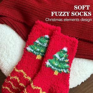 Verpakking van 5 paar - Fleecesokken voor dames - Dikke koraalfleece - Warme sokken voor thuis in de winter - Sokken met kerstthema