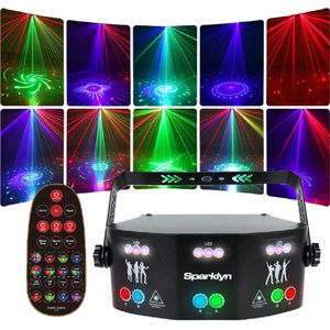 Sparklyn Professionele Disco Laser met 15 Eyes - 120 lichtcombinaties - Afstandsbediening - DMX Bestuurbaar - Discolamp - Zwart