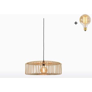 Hanglamp - BROMO - Naturel Bamboe - Rond - Large (60x18cm) - Met LED-lamp