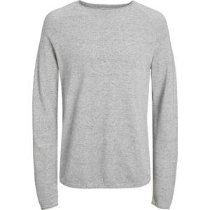 JACK & JONES Hill knit crew neck slim fit - heren pullover katoen met O-hals - lichtgrijs melange - Maat: XS