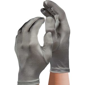 Apollo - Satijnen handschoen - Gala handschoenen - 20 cm - Zilver - One size - Lange handschoenen verkleed - accessoires - Carnaval